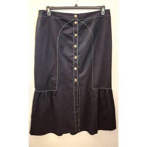 Asos 100% Cotton Black w/White Contrast Stitch Button Front Maxi Skirt Sz 16 NWT